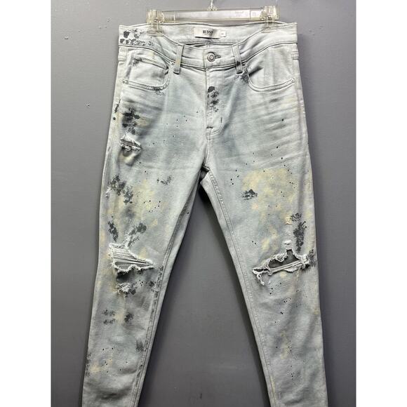 Hudson Los‎ Angeles Jeans Mens 34 Straight Light wash Distressed Splatter 34x32 - Picture 1 of 5
